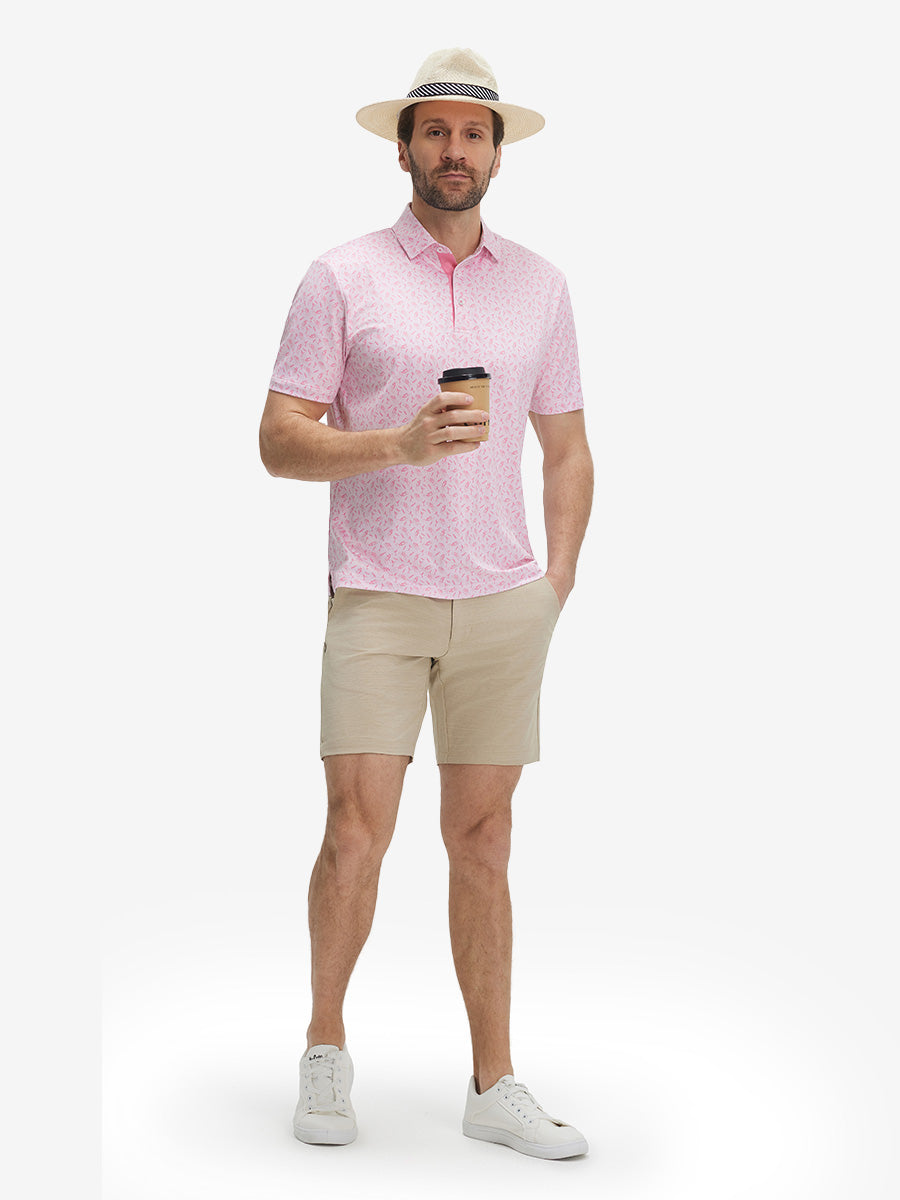 4 Way Stretch Print Collared Polo Shirts
