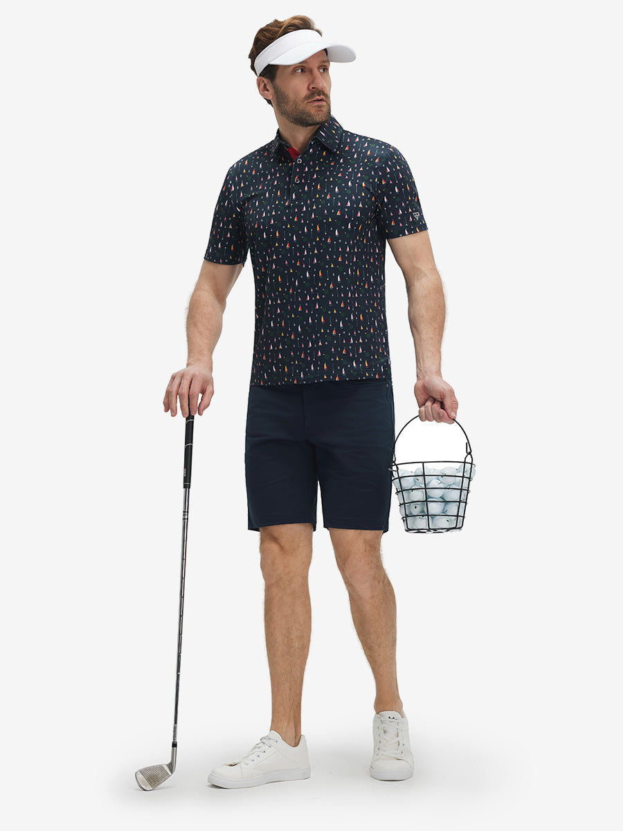 4 Way Stretch Print Collared Polo Shirts