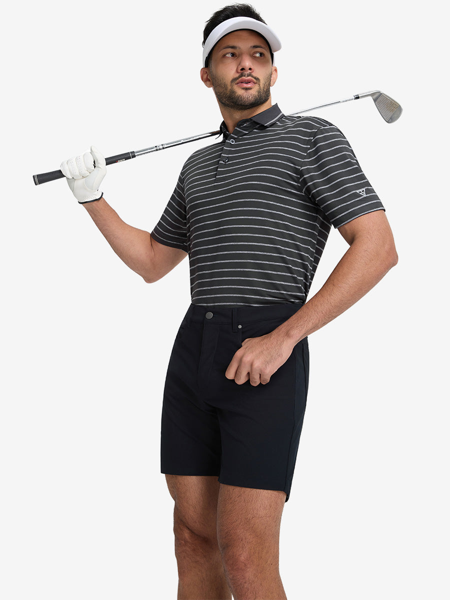 Non-Curl Ribbed Collar Striped Polo Shirts