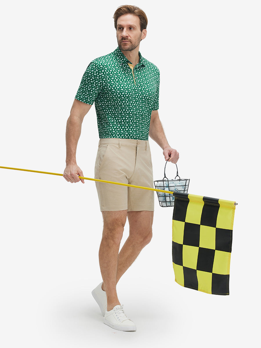 4 Way Stretch Print Collared Polo Shirts