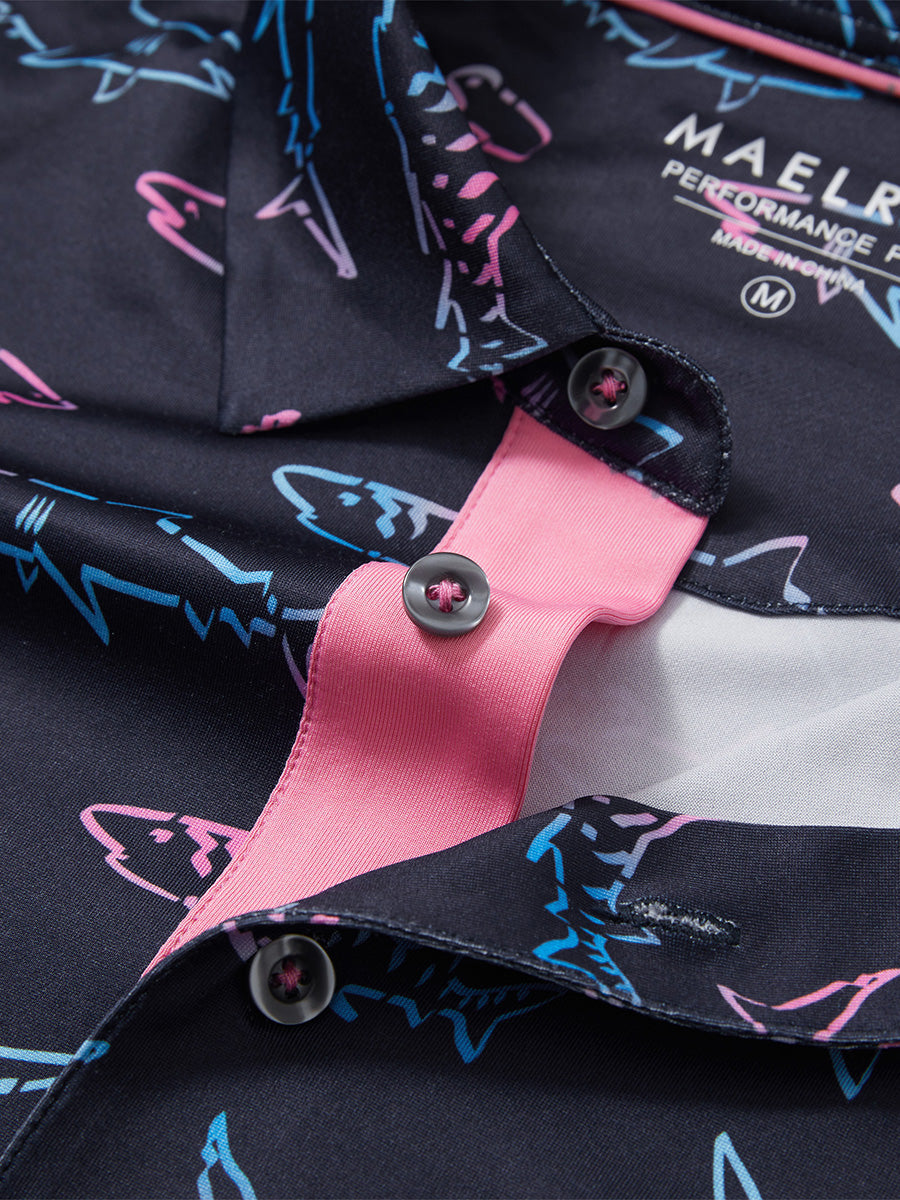 4 Way Stretch Print Collared Polo Shirts