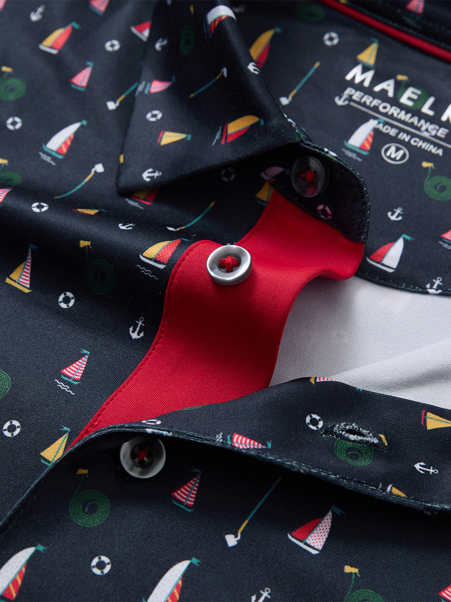 4 Way Stretch Print Collared Polo Shirts