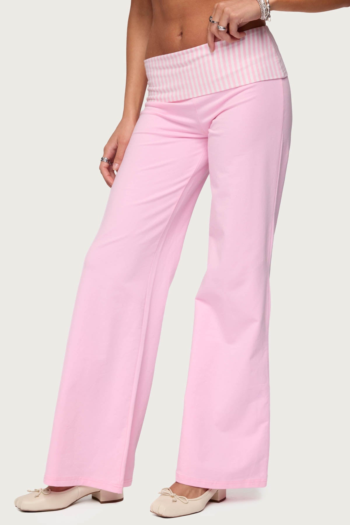 Meshey Striped Foldover Pants