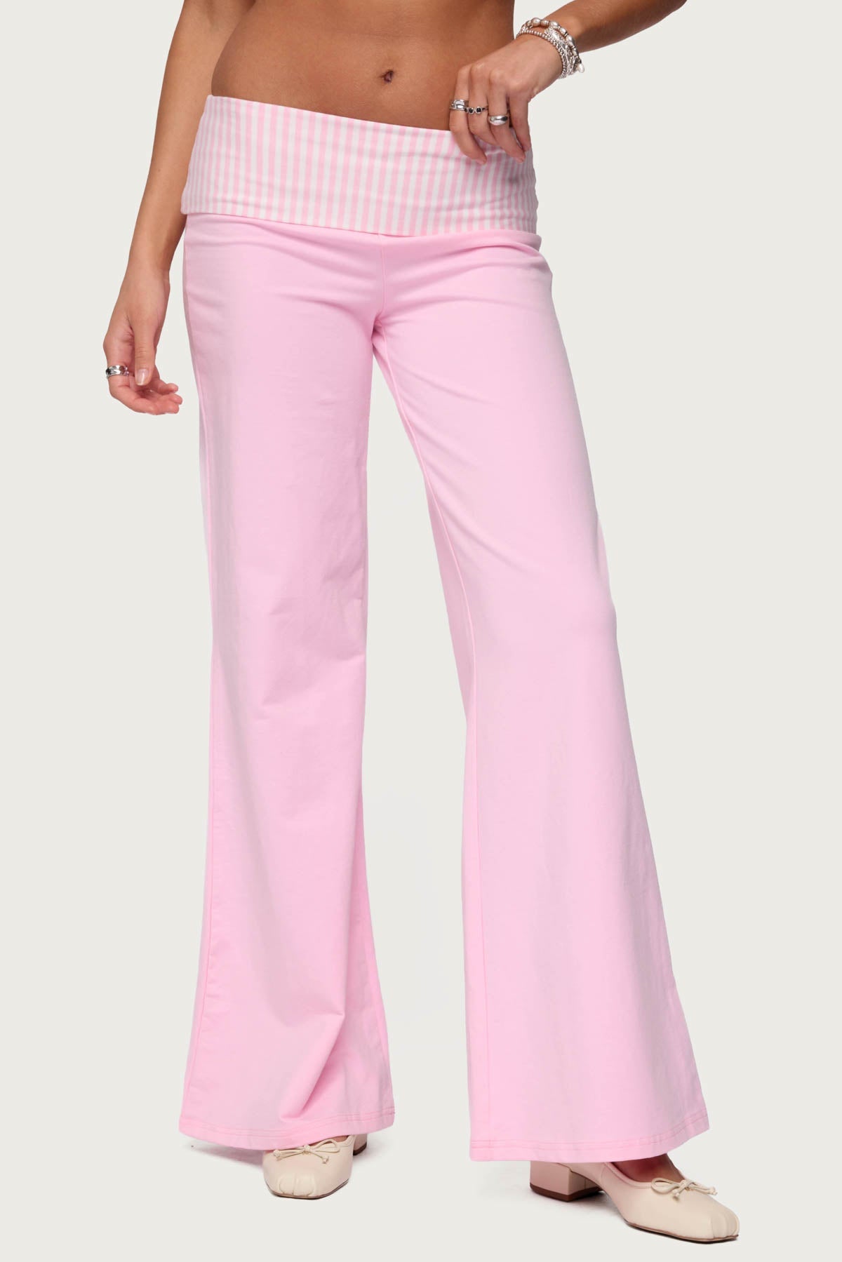 Meshey Striped Foldover Pants