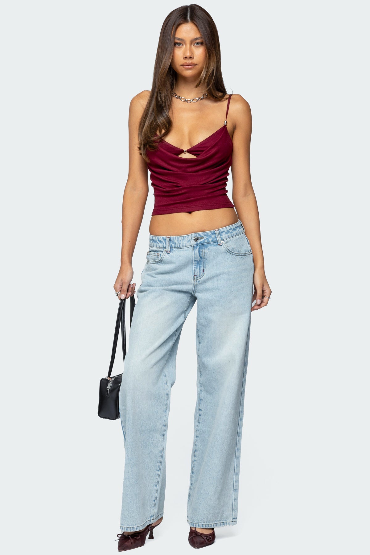 Layered Bra Cowl Neck Top