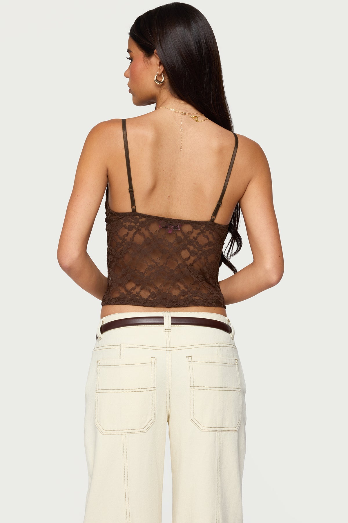Sheer Lace Cutout Tank Top