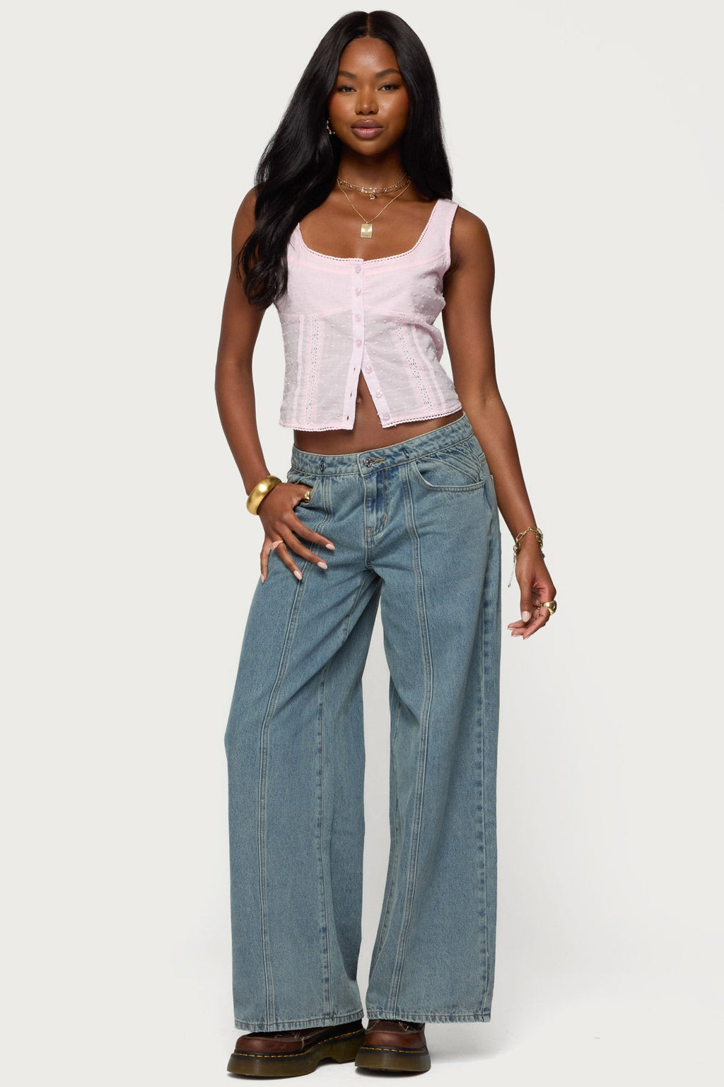 Embroidered Cotton Button Up Top