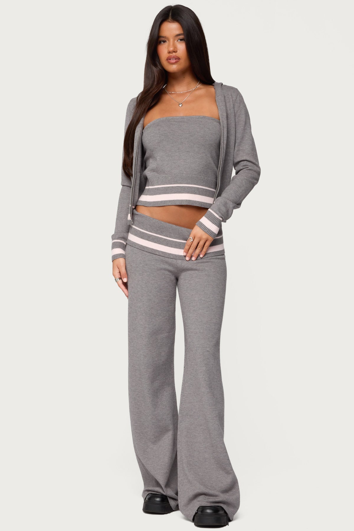 Kaliya Stripey Foldover Knit Pants