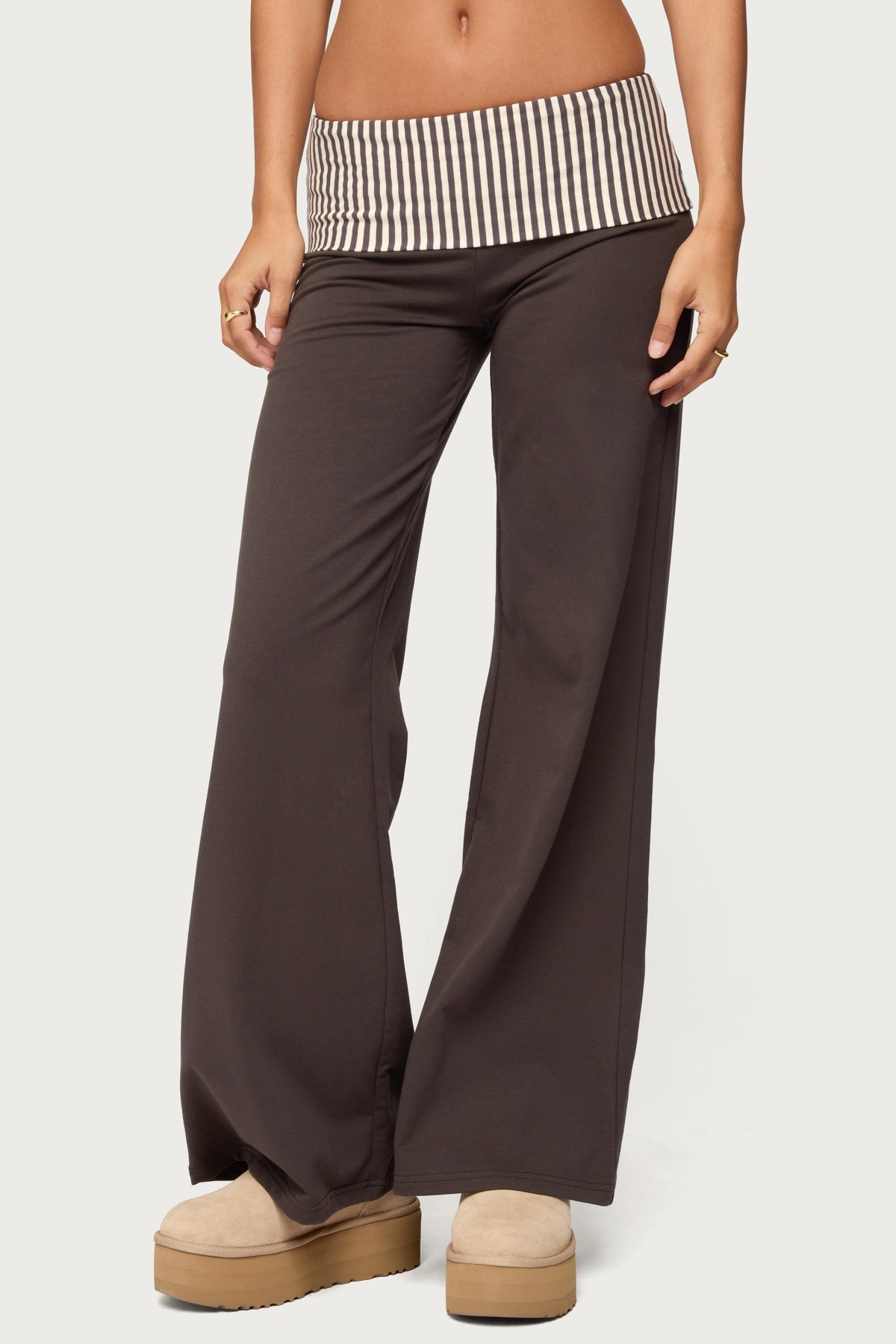 Meshey Striped Foldover Pants