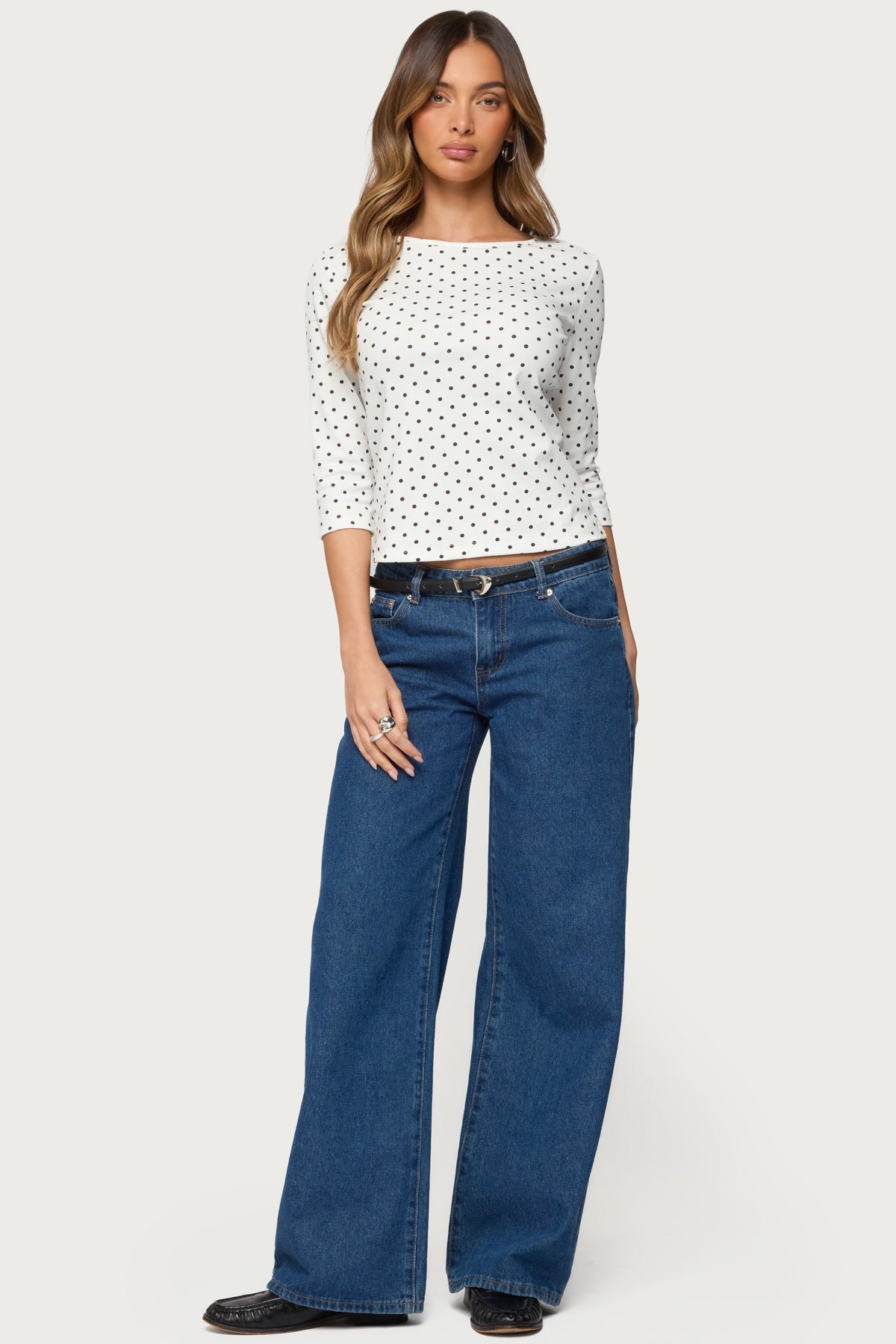 Lela Polka Dot Three-Quarter Sleeve Top