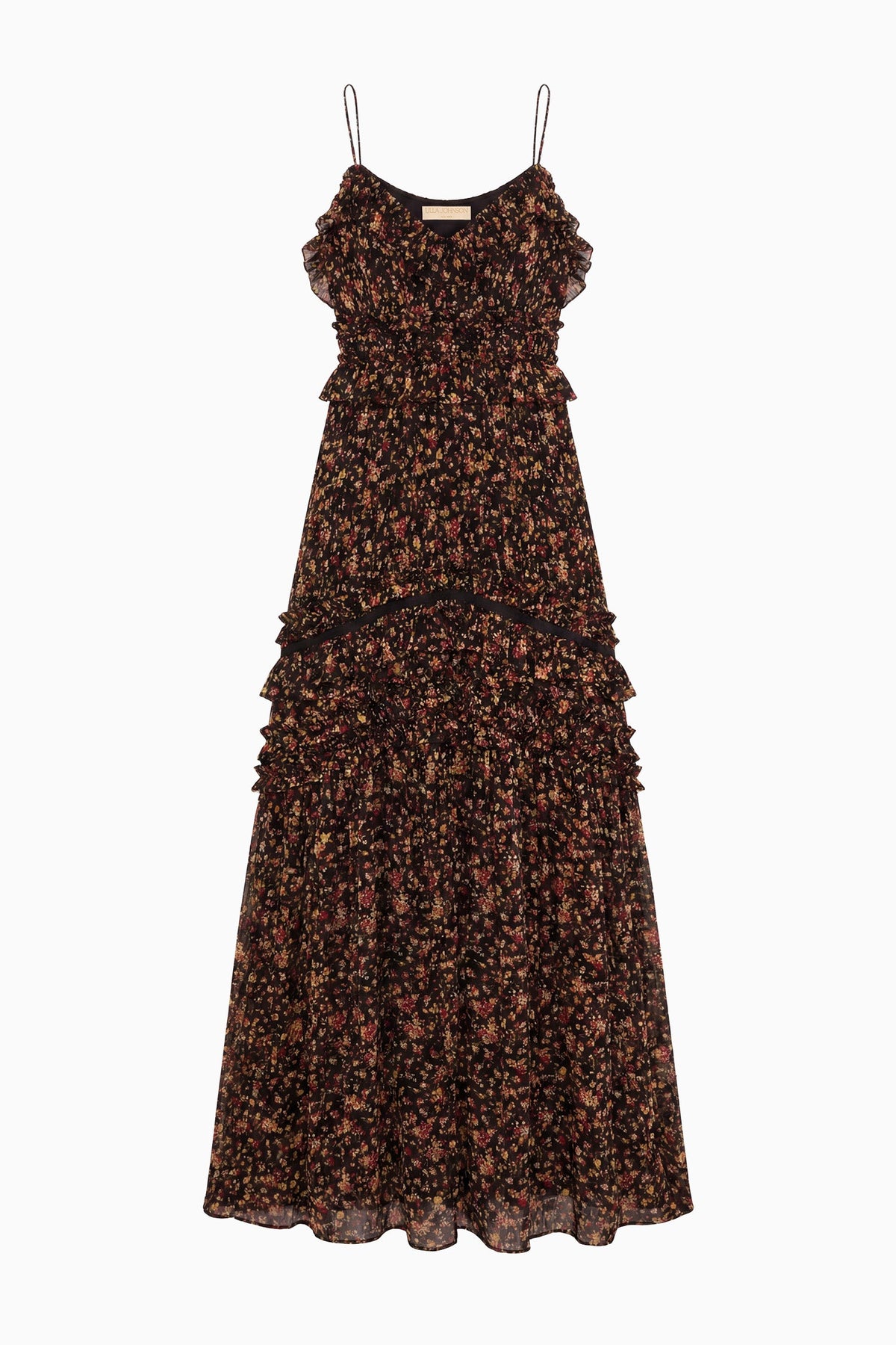 Dorothea Sleeveless Silk Gown - Noir Mille Fleur