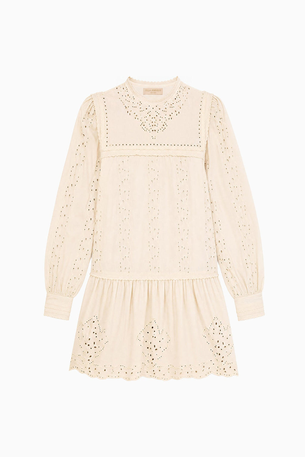 Keira Long Sleeve Cotton Mini Dress - Pearled Ivory