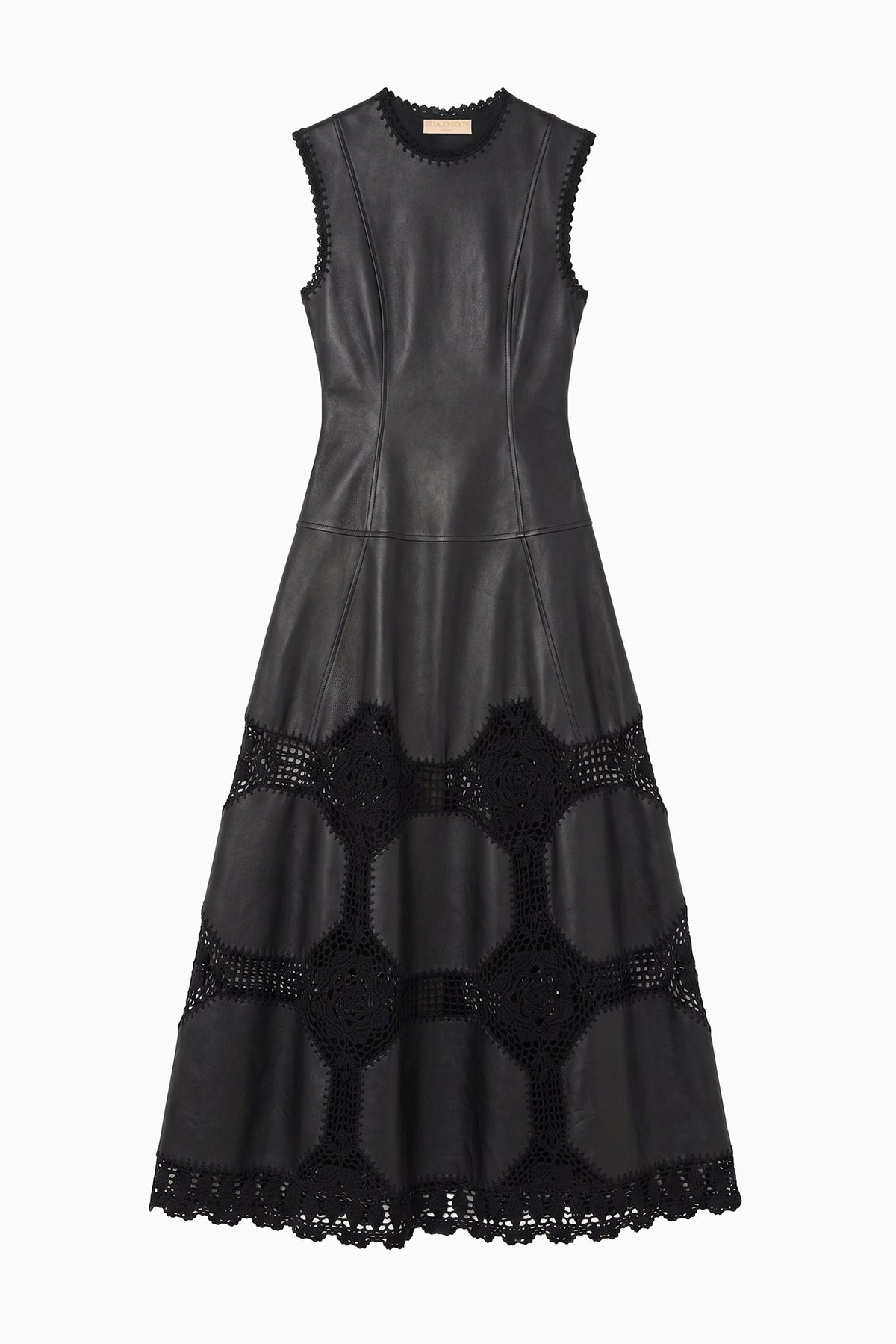 Ilana Sleeveless Crochet & Leather Dress - Noir