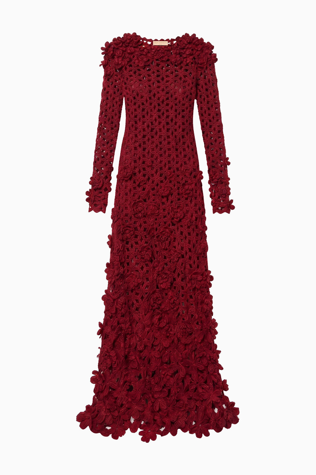 Astrid Crochet Dress with Embroidered Flowers - Cerise