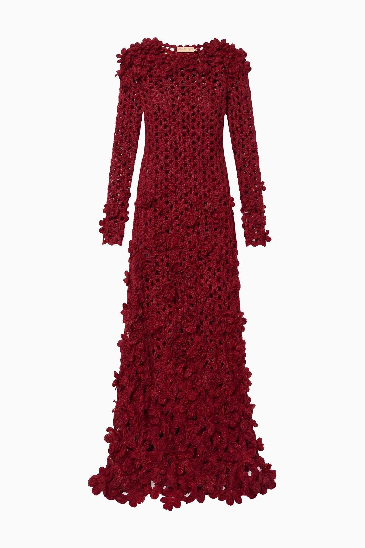 Astrid Crochet Dress with Embroidered Flowers - Cerise
