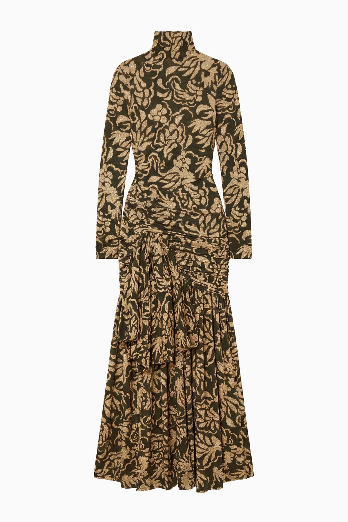Katy Draped Jersey Dress - Khaki Floral