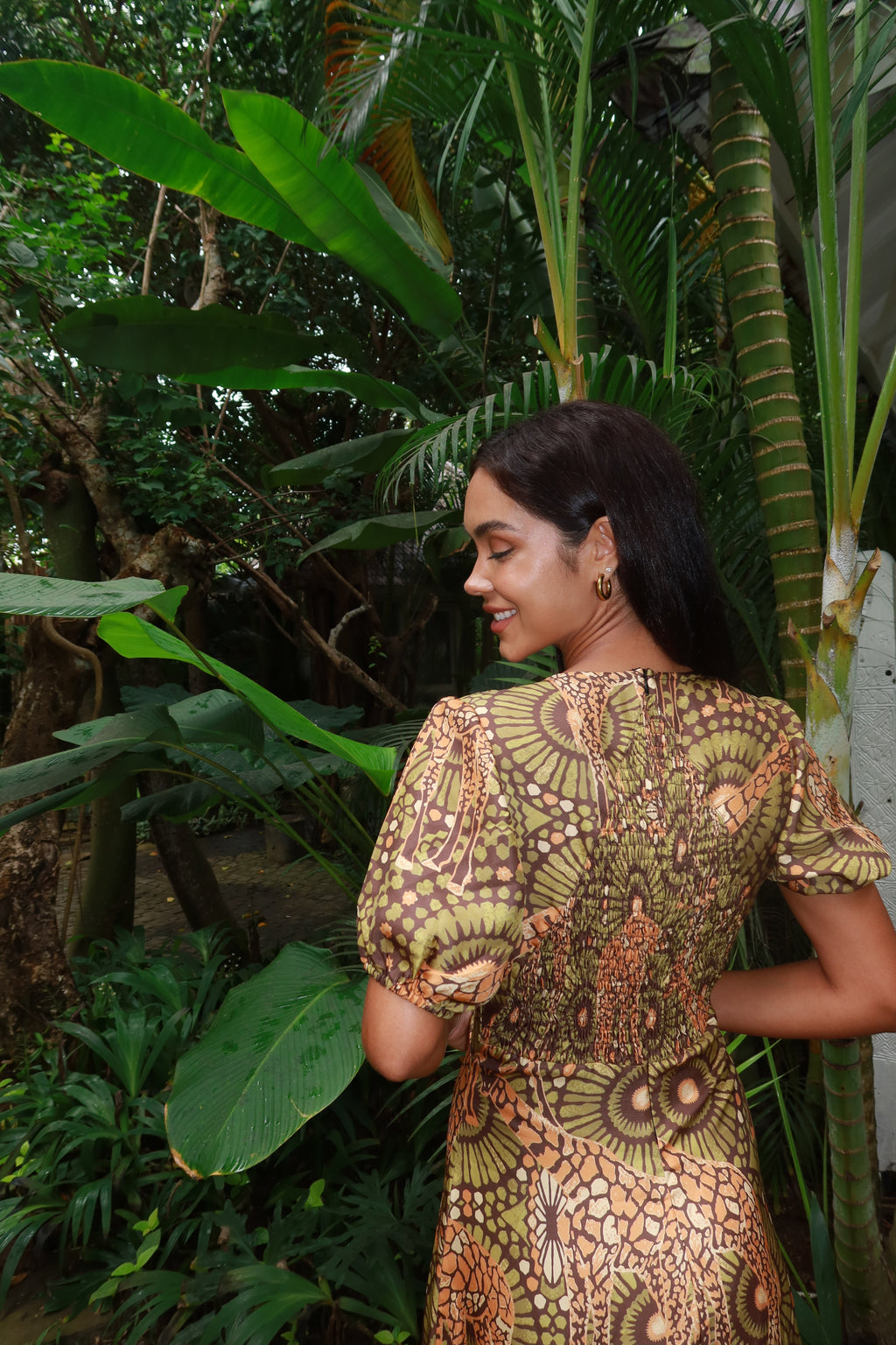 The Africa -  Silk Puff Sleeve V-Neck Maxi Dress