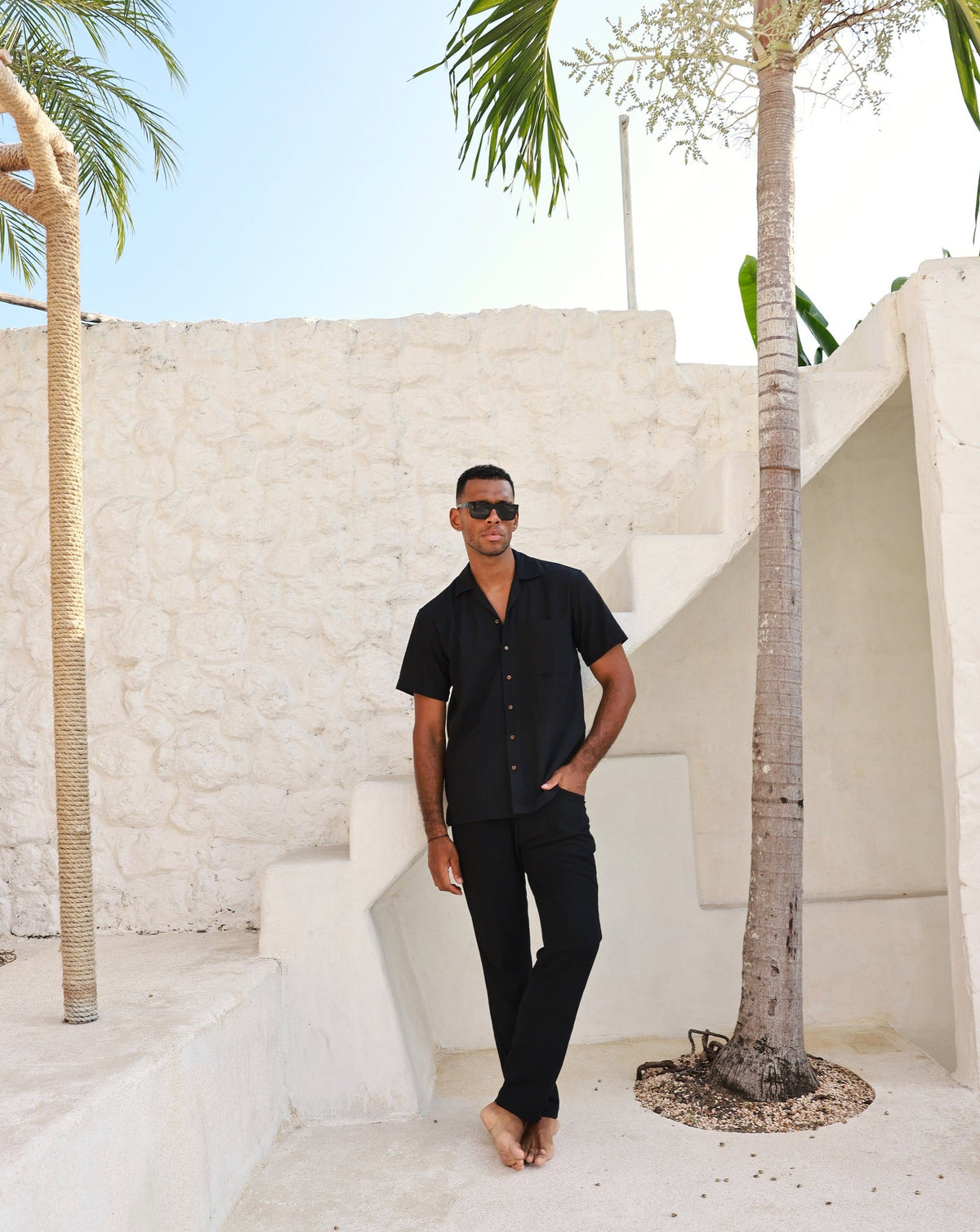 The Mykonos - Black Linen Camp Collar Shirt