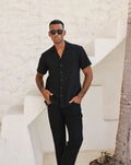 The Mykonos - Black Linen Camp Collar Shirt