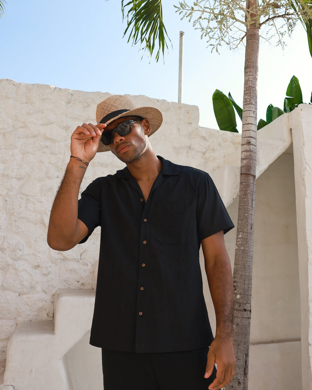 The Mykonos - Black Linen Camp Collar Shirt