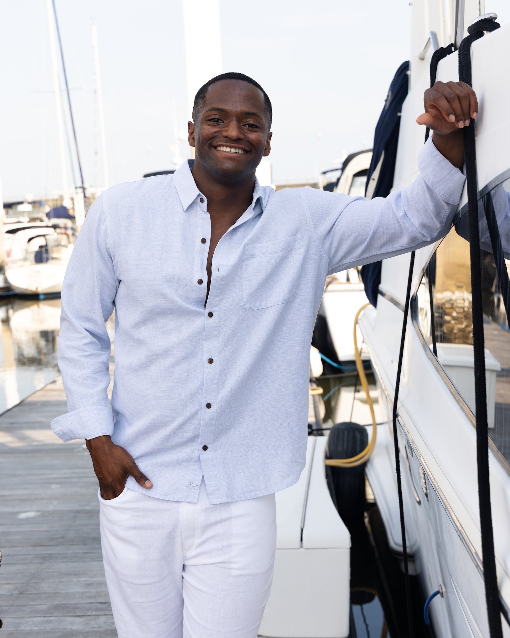 The Ice Breaker - Long Sleeve Blue Linen Shirt