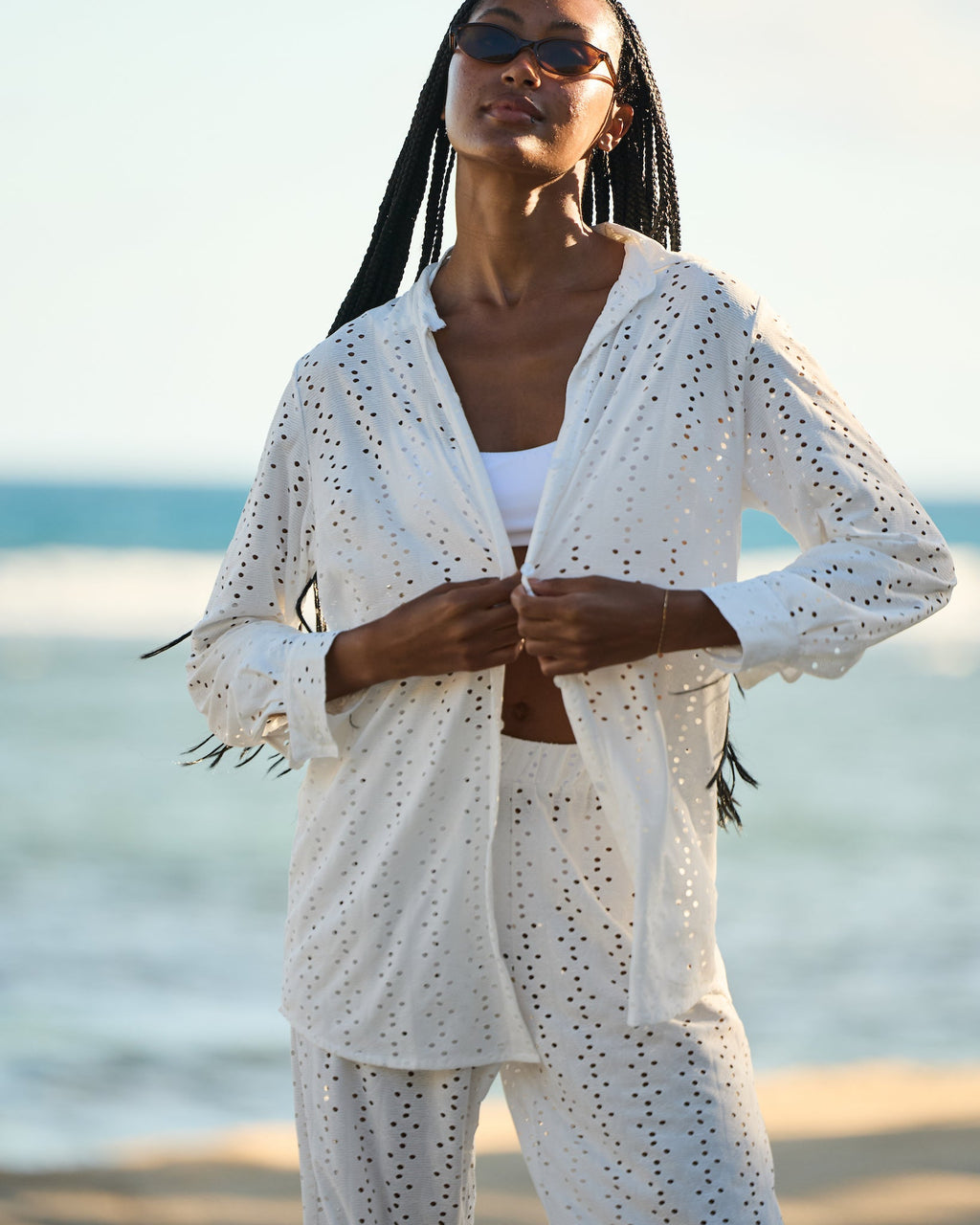 The Santorini - Luxe Eyelet Resort Shirt
