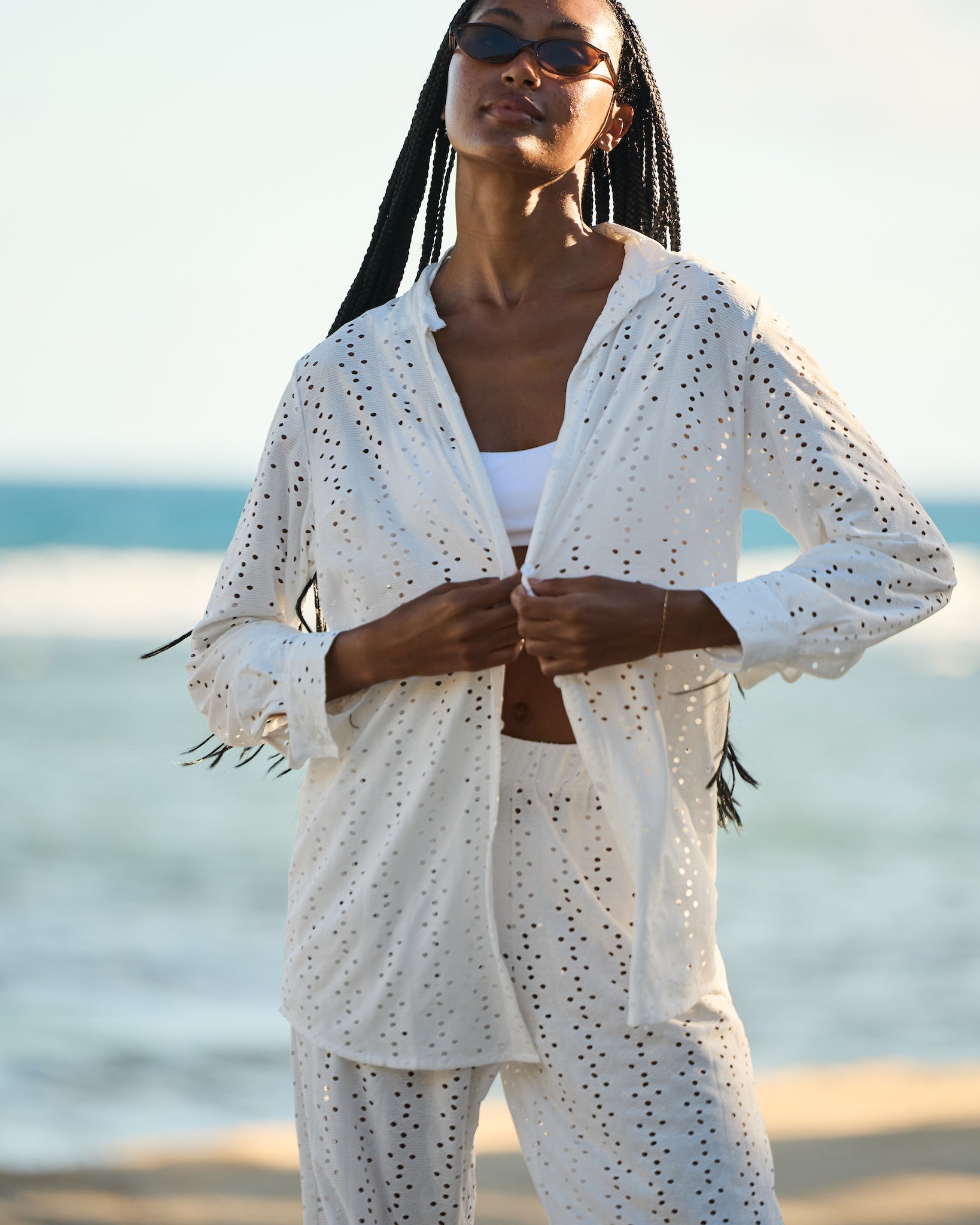The Santorini - Luxe Eyelet Resort Shirt