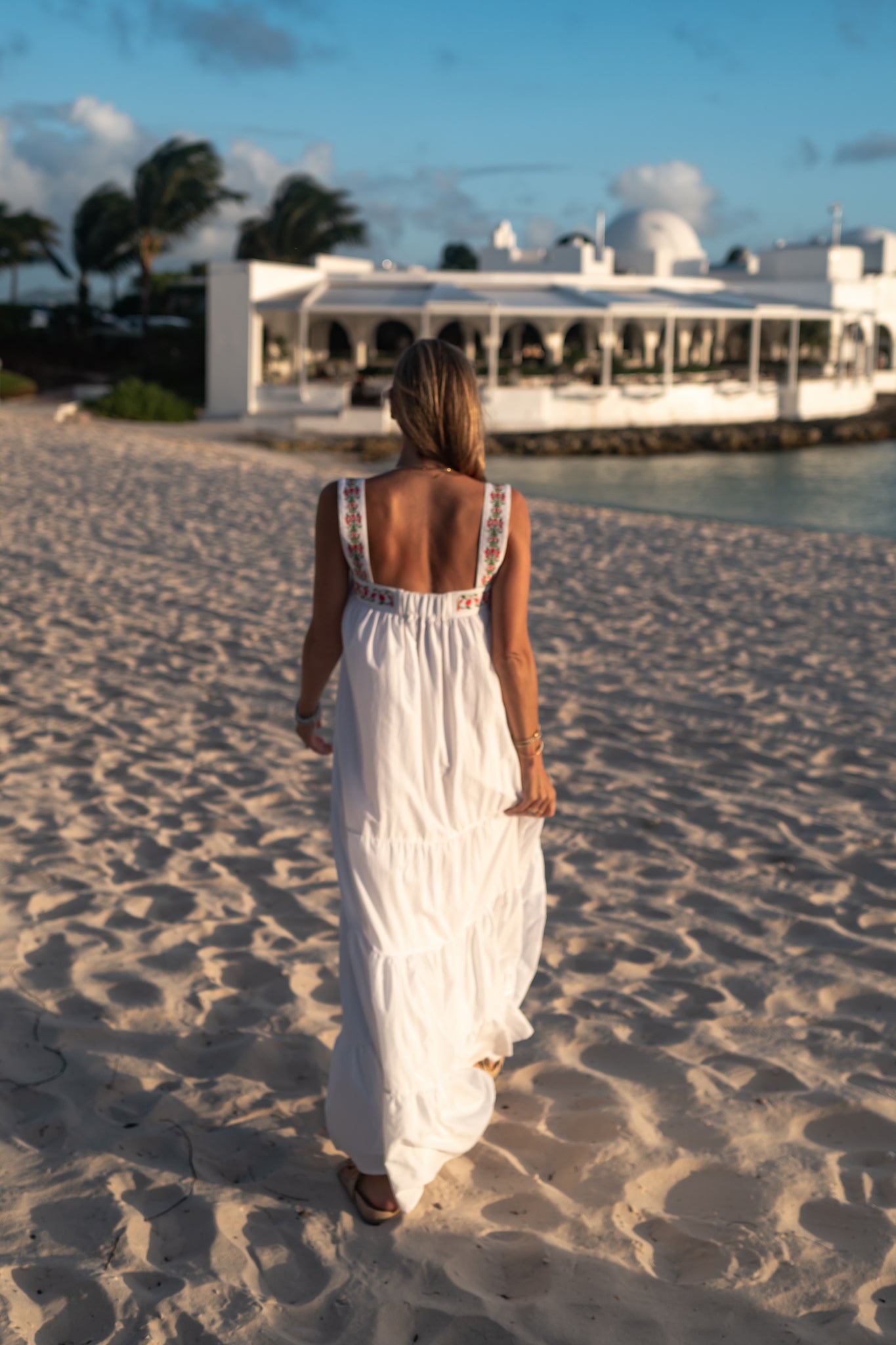 The Greek Isles - Bougainvillea Embroidered Cotton Maxi Dress