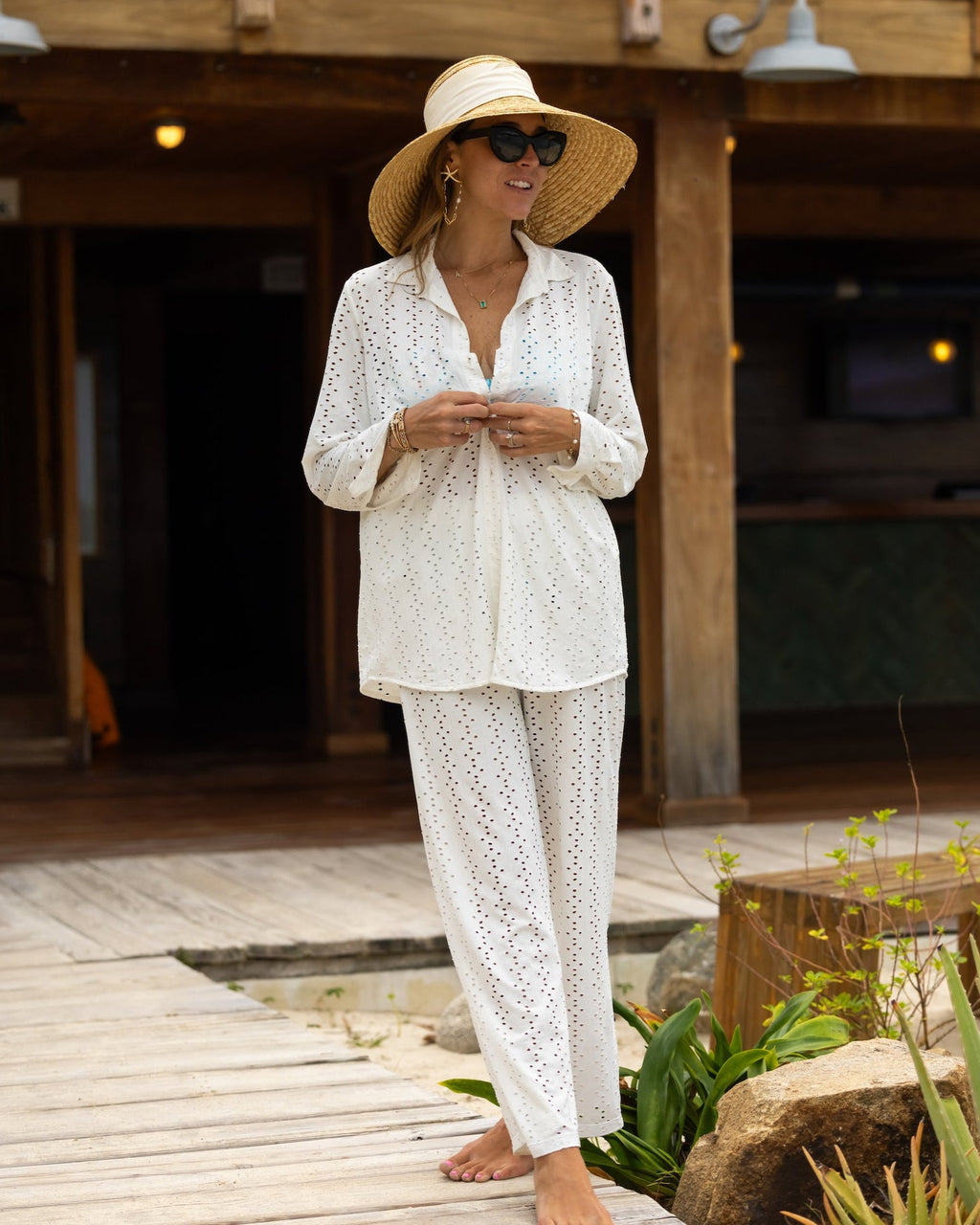 The Santorini - Luxe Eyelet Resort Shirt