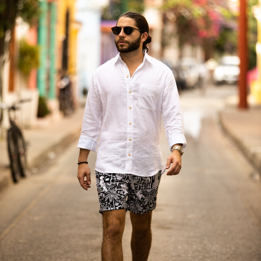The Casa Blanca - Long Sleeve White Linen Shirt