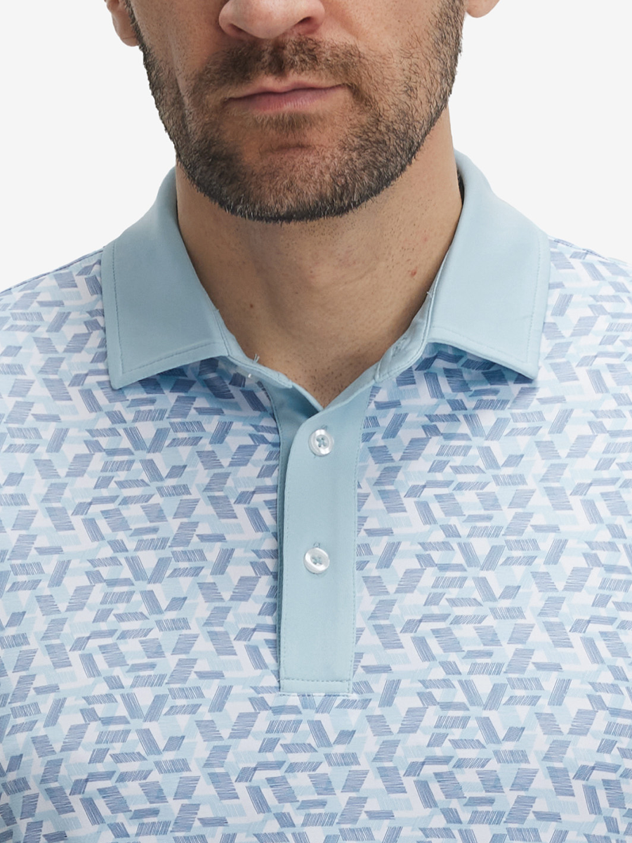 Stylish Full Print Contrast Collared Golf Polo Shirts
