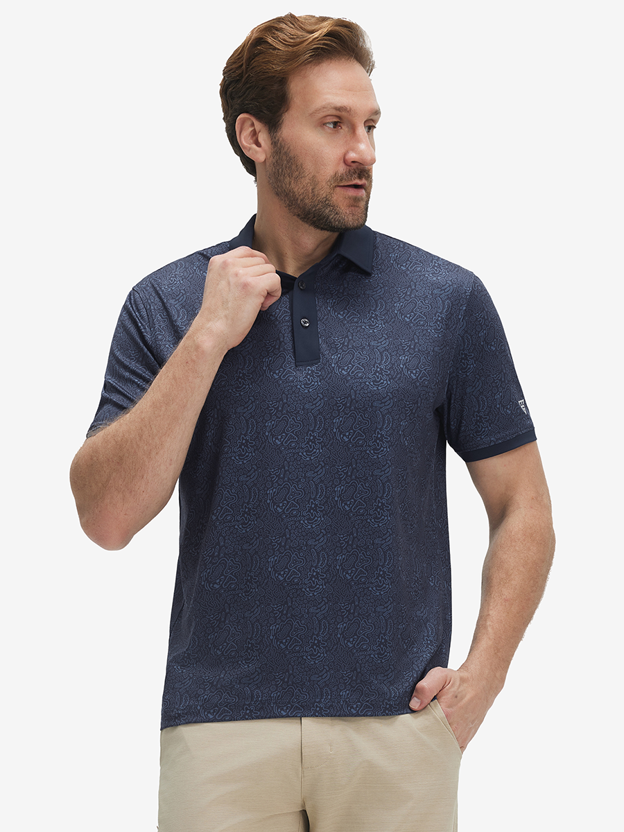 Stylish Full Print Contrast Collared Golf Polo Shirts