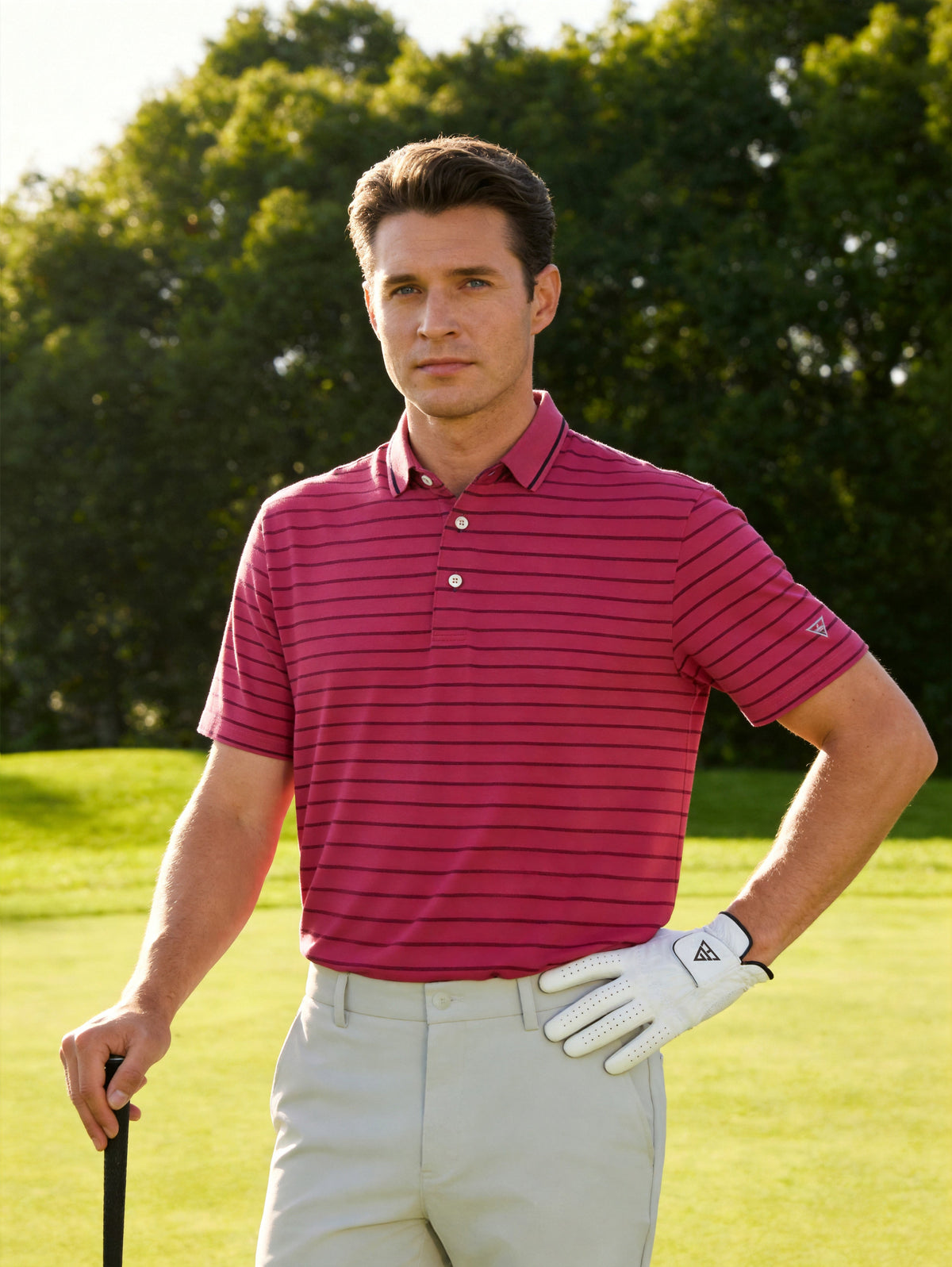 Non-Curl Ribbed Collar Striped Polo Shirts
