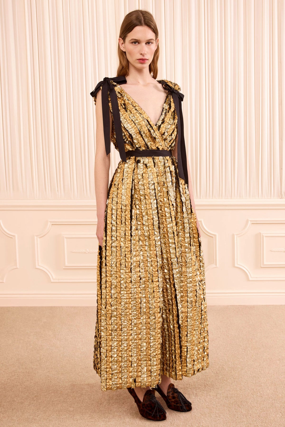 Karina Lurex Bow Dress - Gold