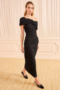 Violeta Off the Shoulder Cloque Dress - Noir