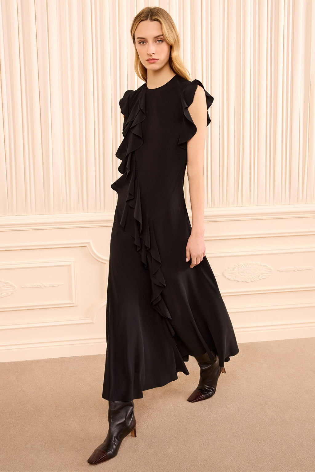 Ameline Sleeveless Silk Dress - Noir