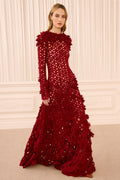 Astrid Crochet Dress with Embroidered Flowers - Cerise