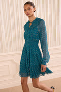 Ava Long Sleeve Silk Mini Dress - Beryl