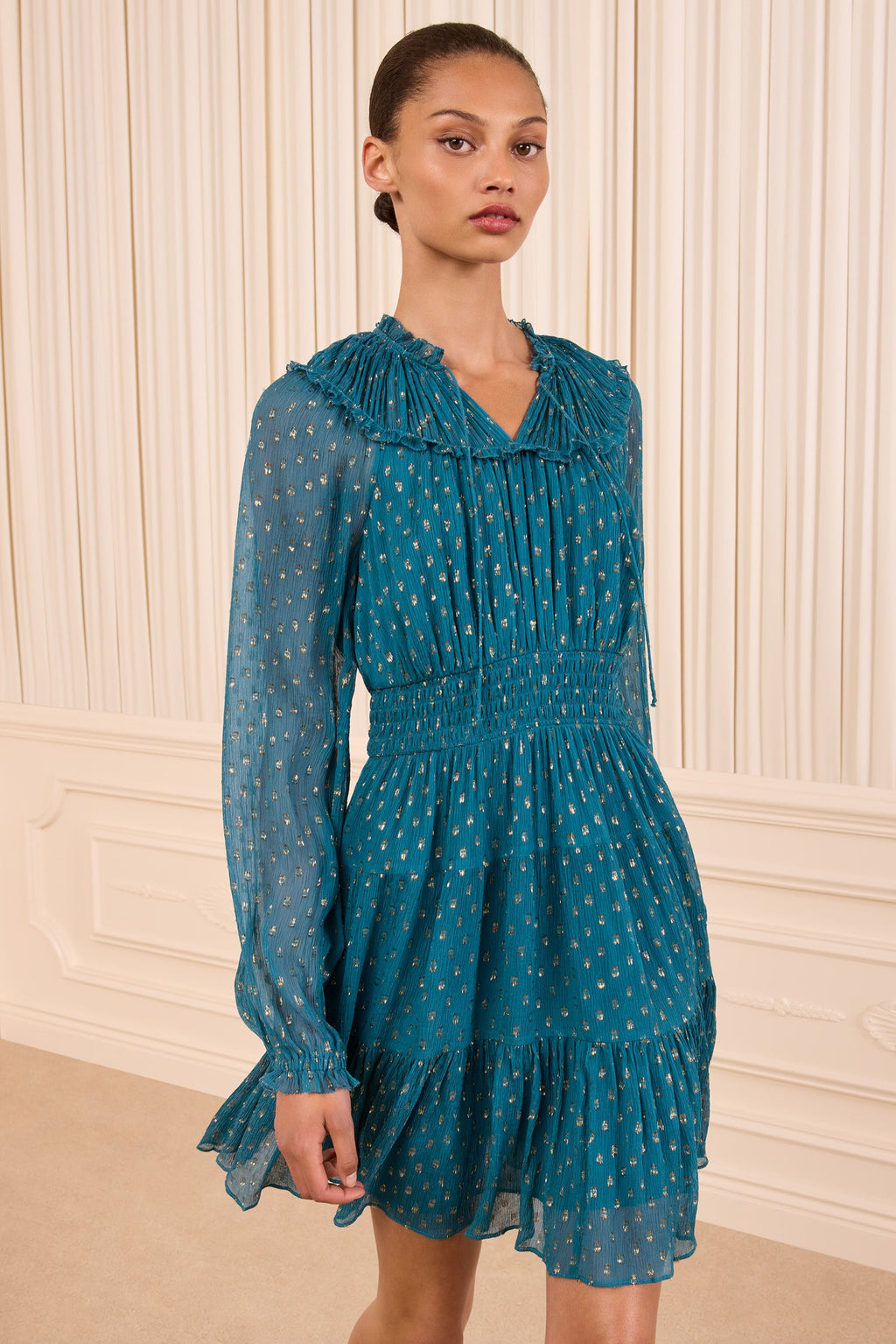 Ava Long Sleeve Silk Mini Dress - Beryl