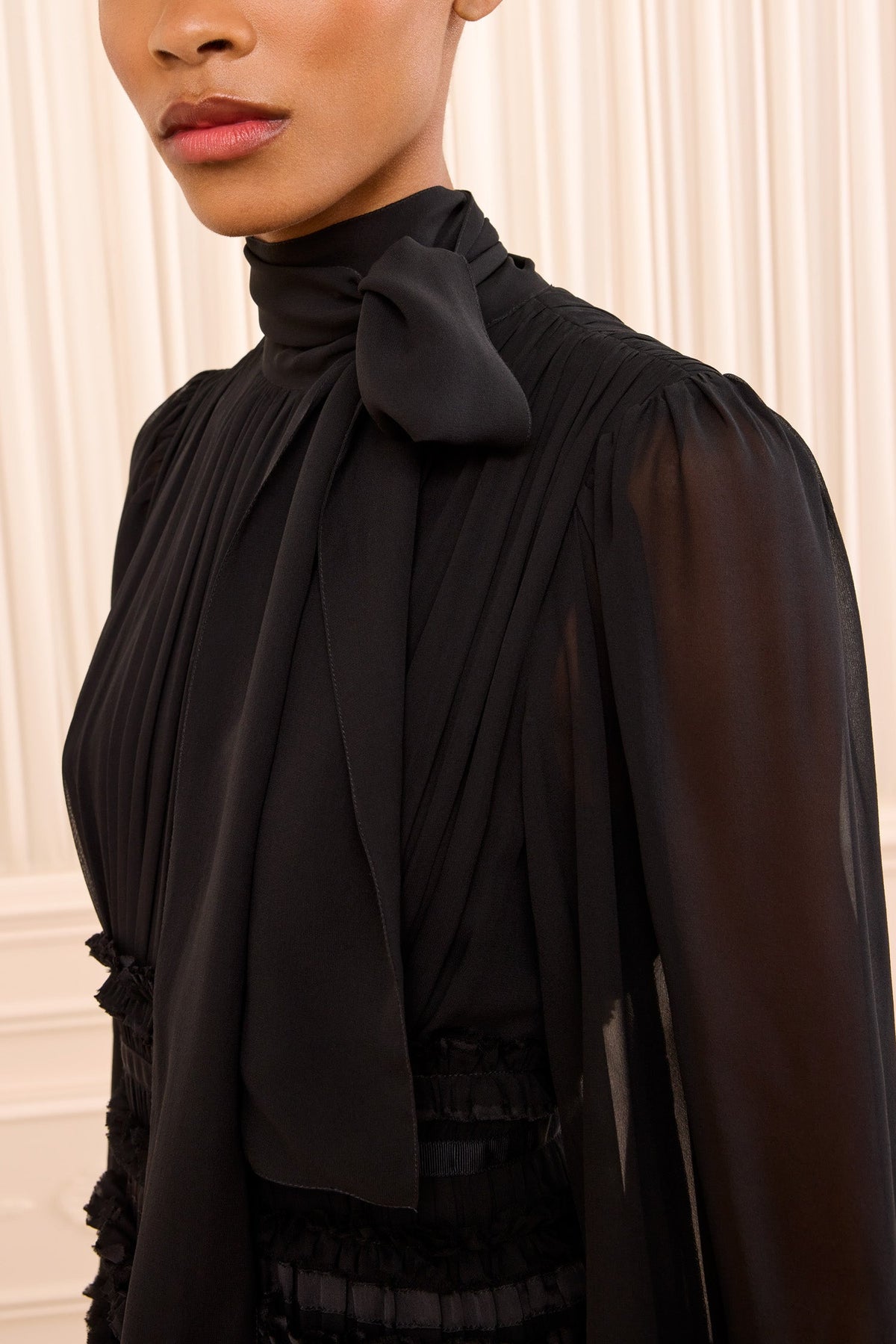 Celestine Long Sleeve Silk Dress - Noir