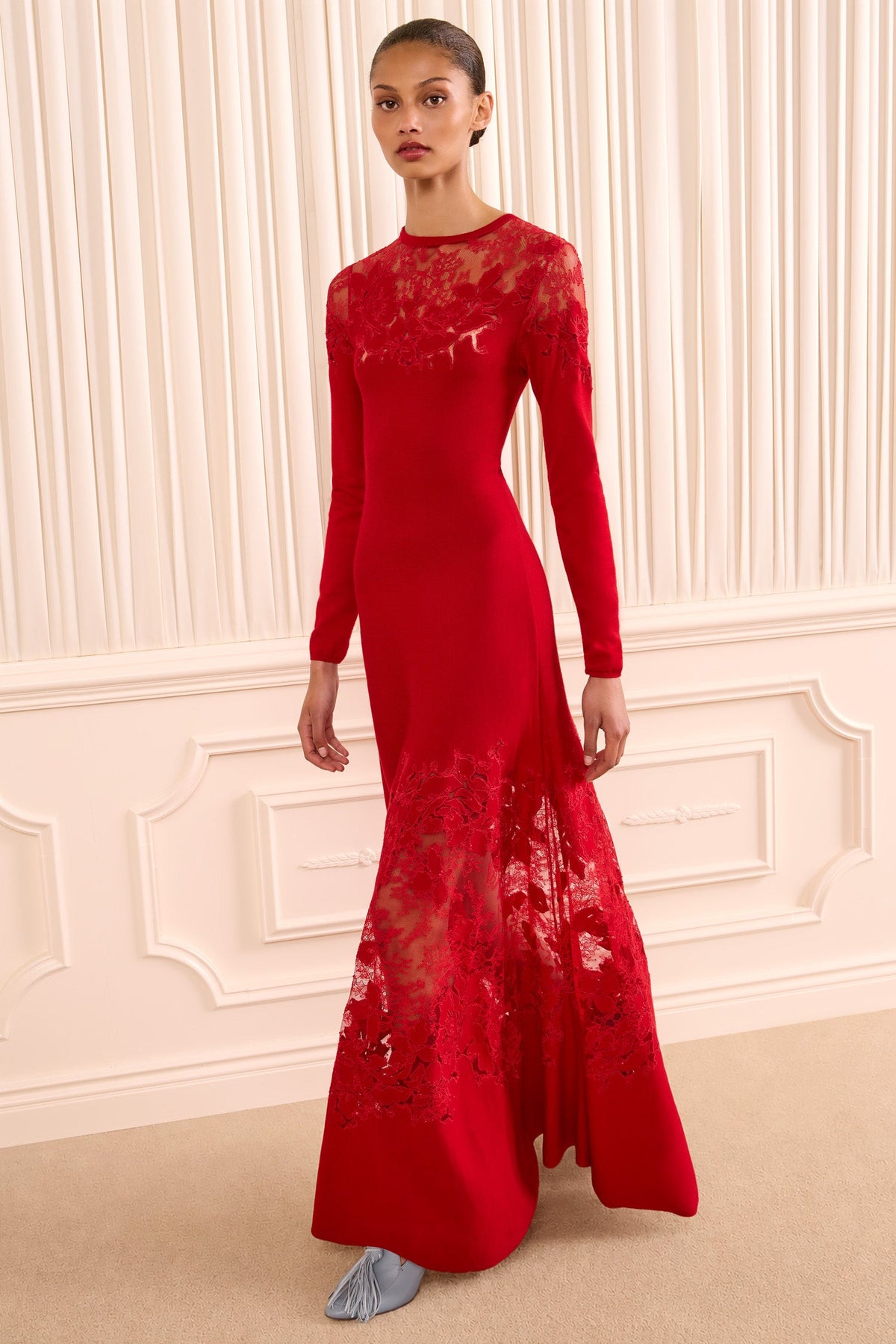 Clemence Long Sleeve Lace Dress - Cerise
