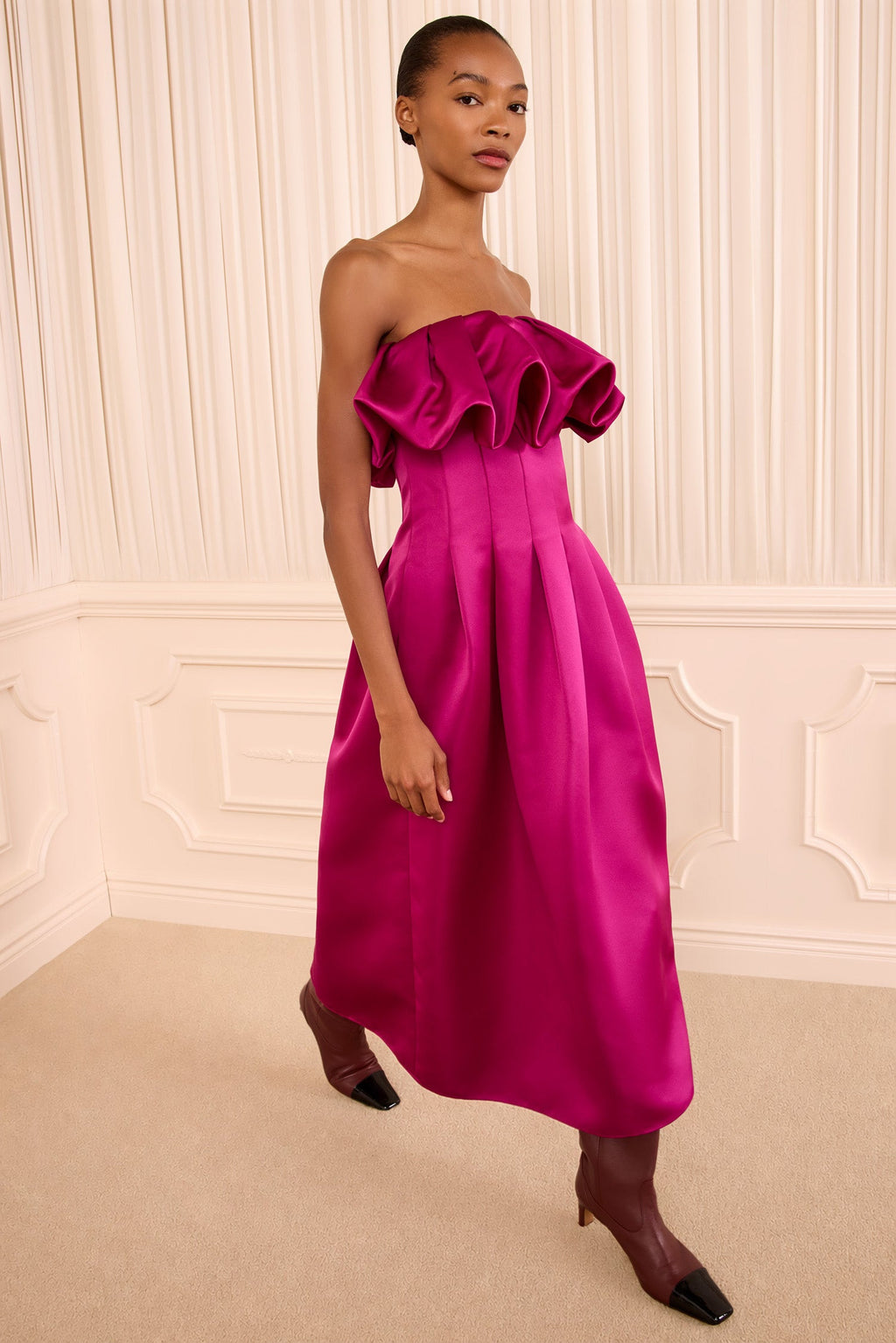 Cosima Strapless Satin Dress - Orchid