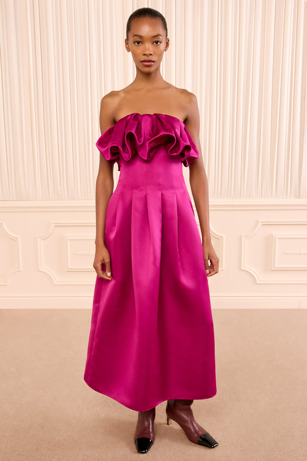 Cosima Strapless Satin Dress - Orchid