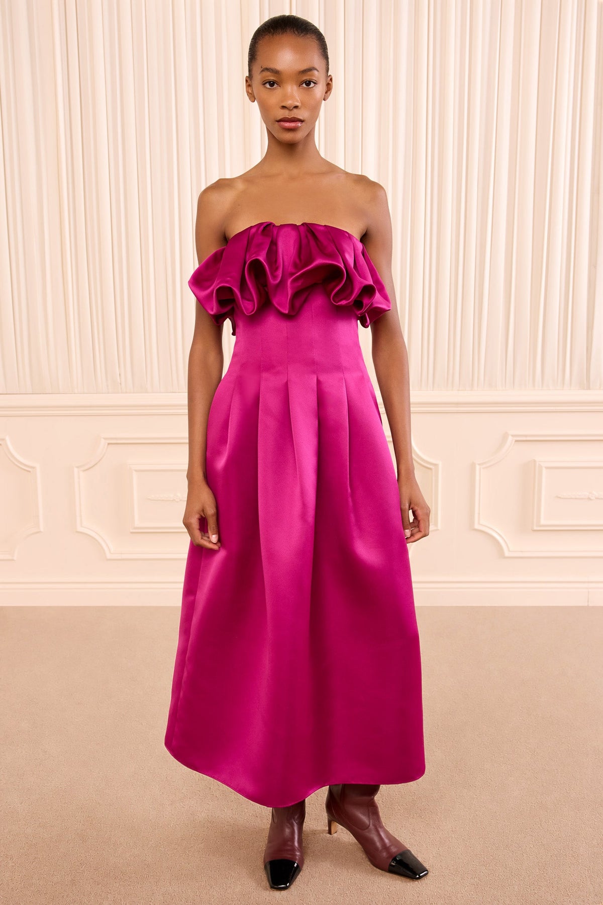Cosima Strapless Satin Dress - Orchid