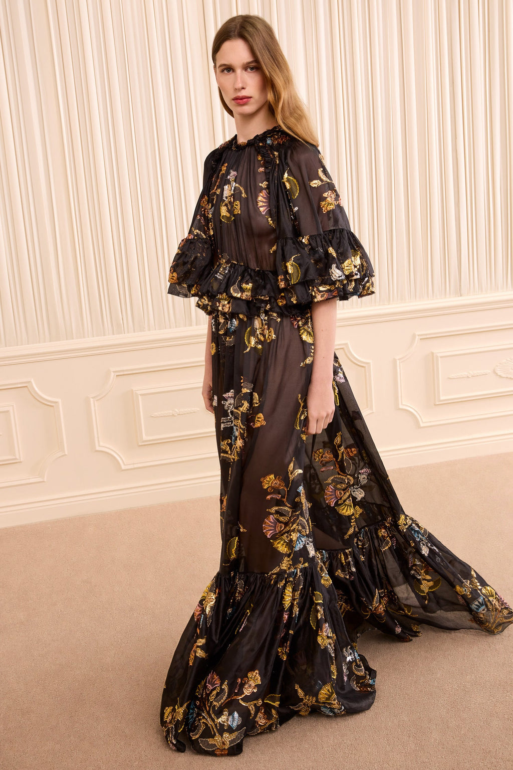 Diann Ruffled Silk Gown - Raven