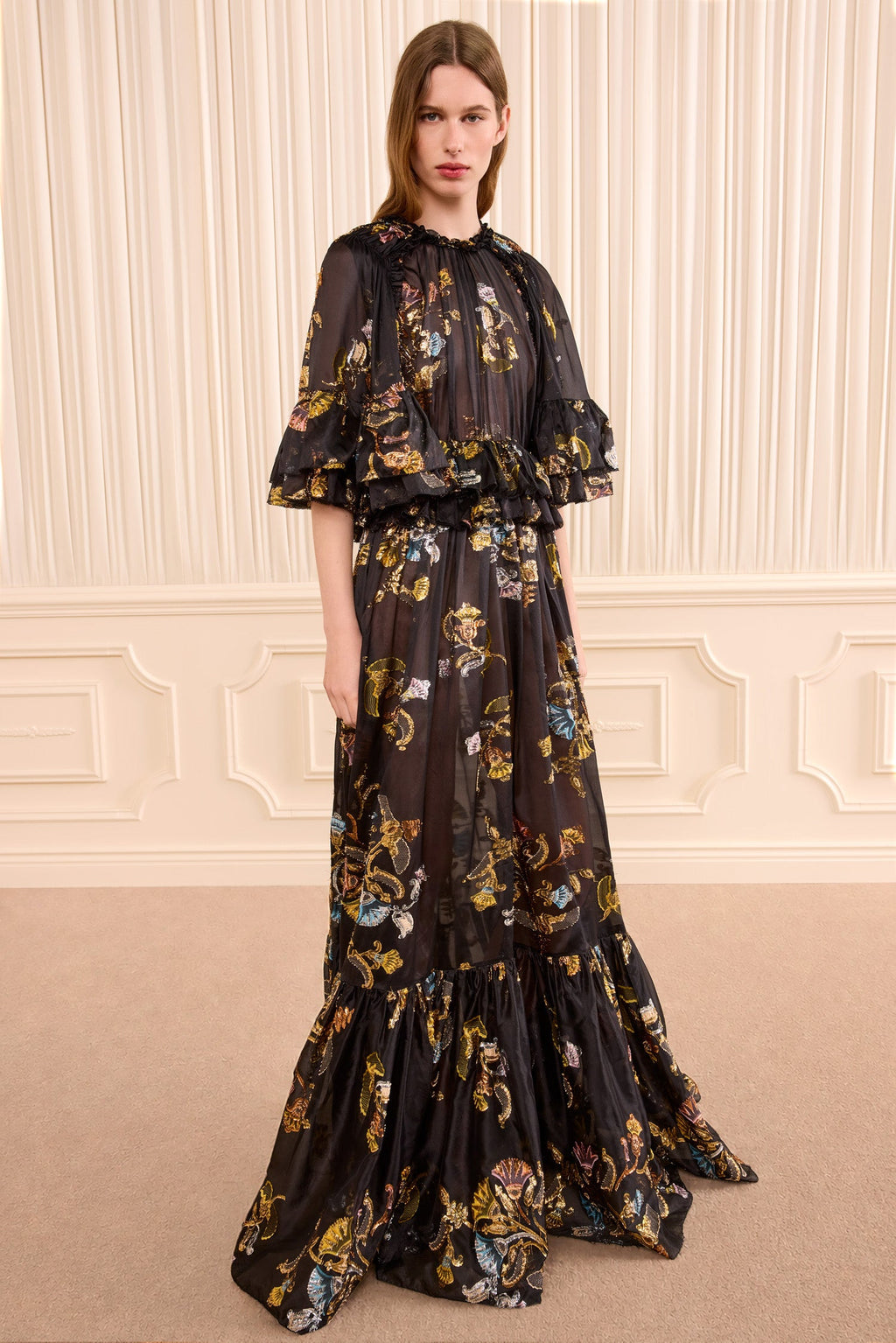 Diann Ruffled Silk Gown - Raven