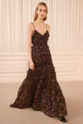 Dorothea Sleeveless Silk Gown - Noir Mille Fleur