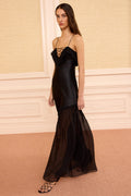Elaria Cami Silk Gown with Lace Up - Noir
