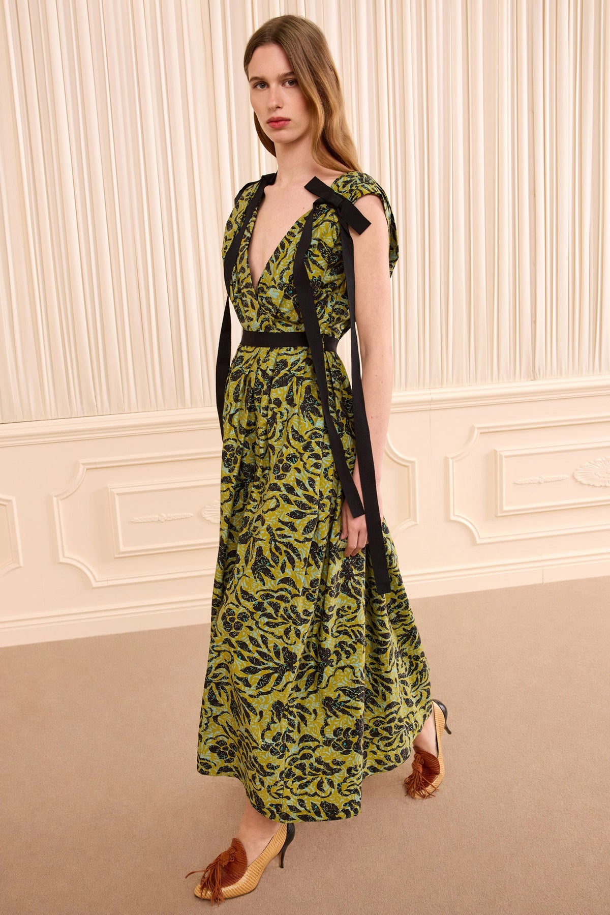 Karina Cotton Bow Dress - Chartreuse