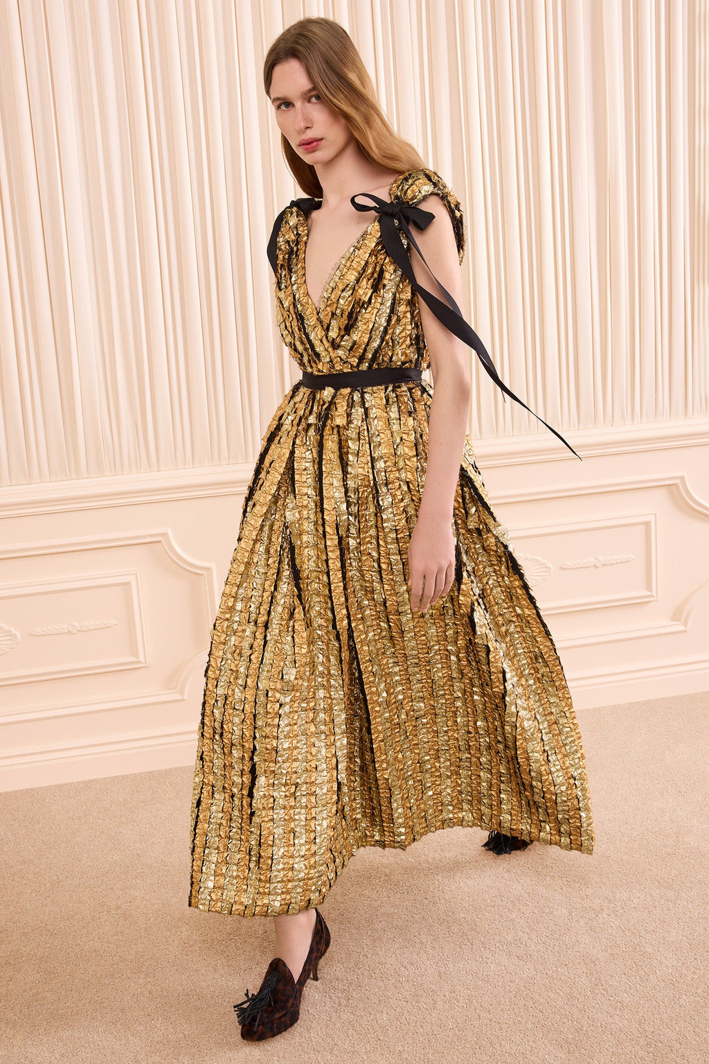 Karina Lurex Bow Dress - Gold